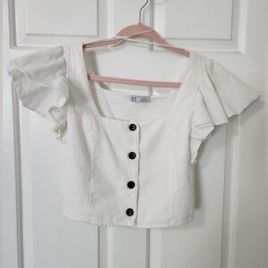 Zara Cream Linen Buttoned Crop Top Size XS